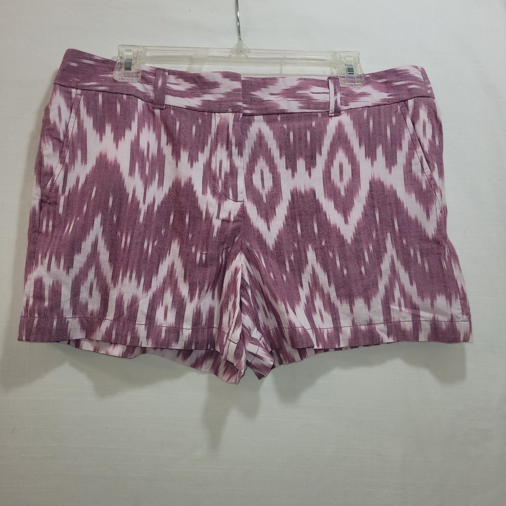 NWT Ann Taylor Loft Shorts 4 Inch Purple White Aztec 100% Cotton Size 10